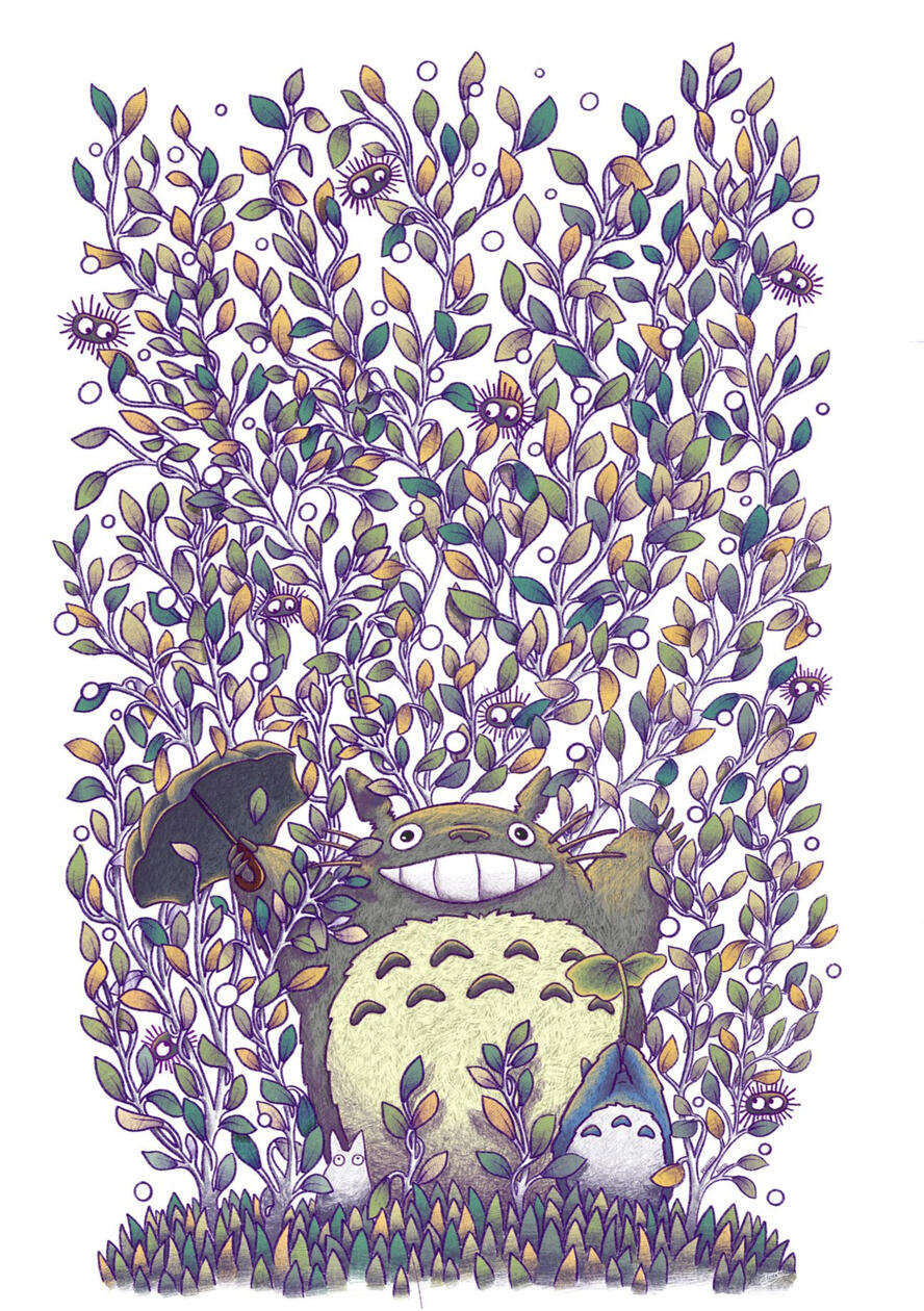 A beautiful poster from the movie my neighbor totoro, showing the magic seeds growing.